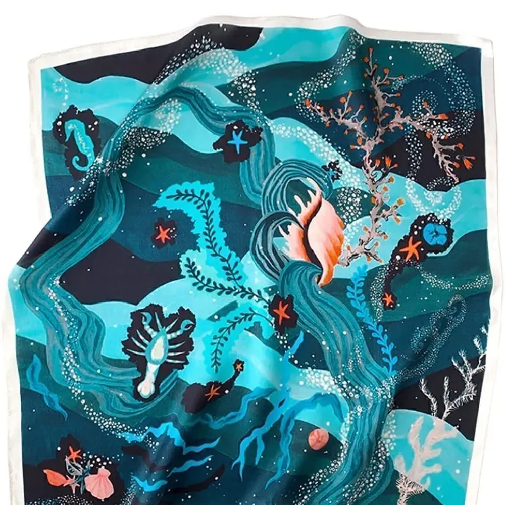 Blue Ocean Mulberry Silk Neck Scarf